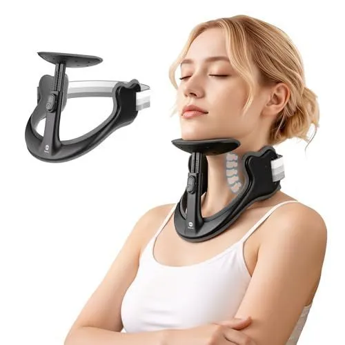 Extra Large Posture Corrector for Neck & Cervical Spine Alignment - 360° Adjustable Neck Collar with 28 Levels, Memory Foam Support for Pain Relief, Tech Neck, Hump & Forward Head Posture - Black - Size XL