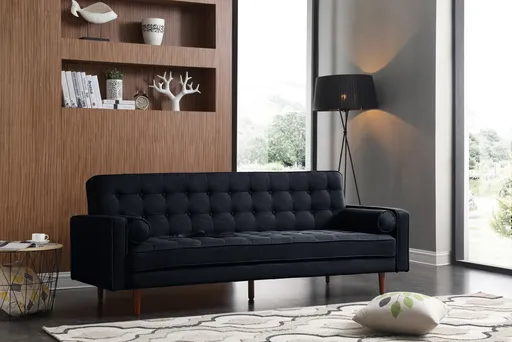 Sofa Bed 3 Seater Button Tufted Lounge Set for Living Room Couch in Velvet Black Colour