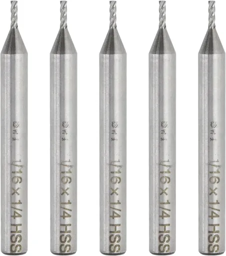 End Mill Cutter 1/16" Cutting Dia 1/4" Shank Dia 4 Flutes End Mill Drill Bit - 5pcs