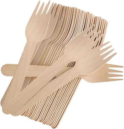 100 PCS Disposable Wooden Forks, 6.7 Inch, Polished Wooden Cutlery, Eco-Friendly, Biodegradable, Perfect for Parties, Weddings, Camping, Dinner Events
