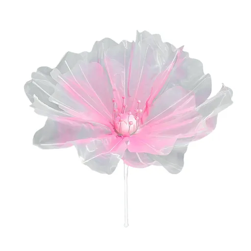 Rose Red Organza Flower Artificial Silk Gauze Flower with Beads Appliques for Crafts Birthday Wedding Party Decoration