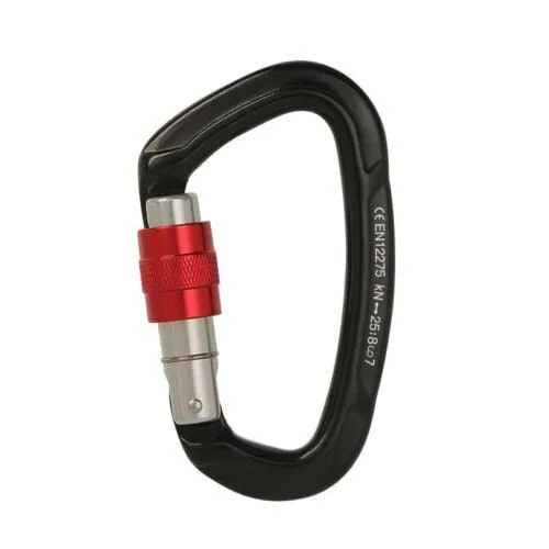 25KN Screwgate Locking Rock Climbing Carabiner Clip Aluminum D Ring Hook Buckle - Black