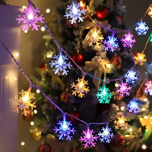 Battery-Powered Snowflake String Lights (Batteries Not Included) – Soft Multicolor Glow, Crystal Clear, Waterproof & Durable, Effortlessly Brighten Up Parties & Cozy Winter Vibes. (Multicolor, Battery-Operated, 3m/20 LEDs, Steady On)