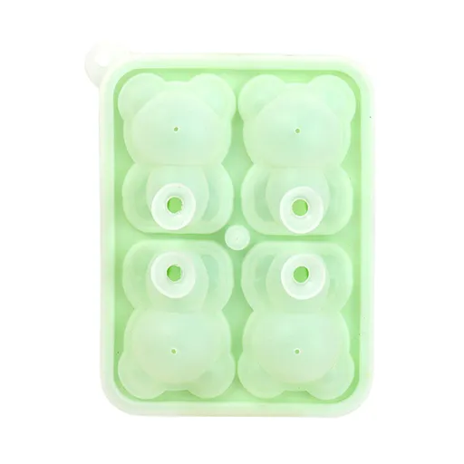 Little Bear Shape Ice Mold 4 Grids Silicone Ice Block Mould for Making Ice Cream Cake Candle Green