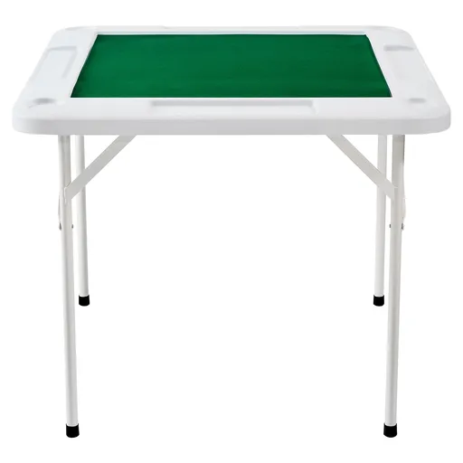 Mahjong Table, 4 Player Folding Domino Table with Wear-Resistant Green Tabletop, Portable Square Card Table with 4 Cup Holders & 4 Chip Trays for Mahjong Poker Puzzles, 90 x90-inch