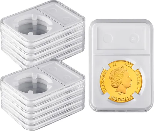 10 Packs 38mm Coin Slab Display Holder, Storage Case for Morgan, Peace, IKE Silver Dollar Coin, Clear Acrylic Cases for Coin Organize and Collection, Four-Point Fixation Coin Slab Capsules Protector