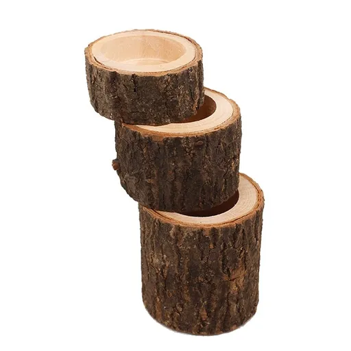 3 Pcs Wooden Vase for Centerpieces Wedding Flower Table Centerpieces Woodland Party Decor Rustic Farmhouse Bark Stump Buckets Vintage Planter Pots for Garden Baby Shower Window (Large+Medium+Small)