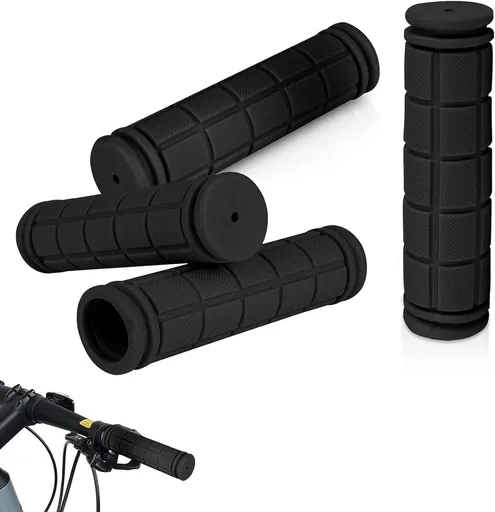 2 Pairs Soft Rubber Bicycle Handlebar Grips with Anti-Slip Texture for Mountain Bikes, Road Bikes, Scooters and Folding Bikes, Black