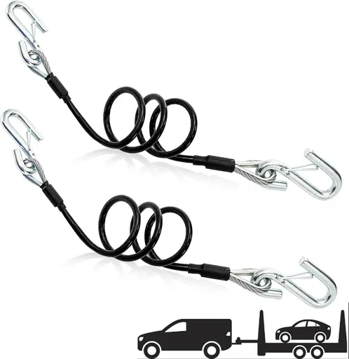 2 Packs 44-1/2'' Trailer Safety Cables, Vinyl-Coated Coiled Towing Chain, 7/16'' Snap Hooks with Latch for Boat, 5,000 lbs Break Strength