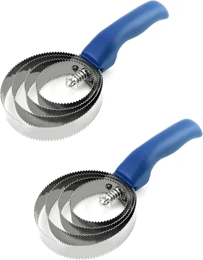 Double Sided Curry Comb, 2 Pack 4 Rings Stainless Steel Curry Comb with Soft Touch Grip, Blue