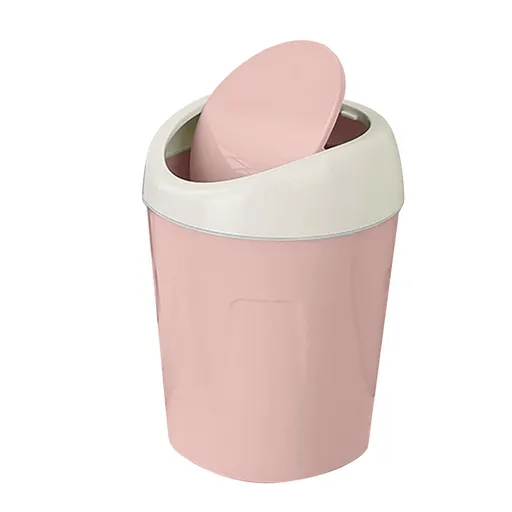 Mini Plastic Rubbish Bin with Swing Lid, Compact Countertop Waste Basket for Bathrooms, Offices, 16.8 x 10.2 x 13.2 cm, Pink