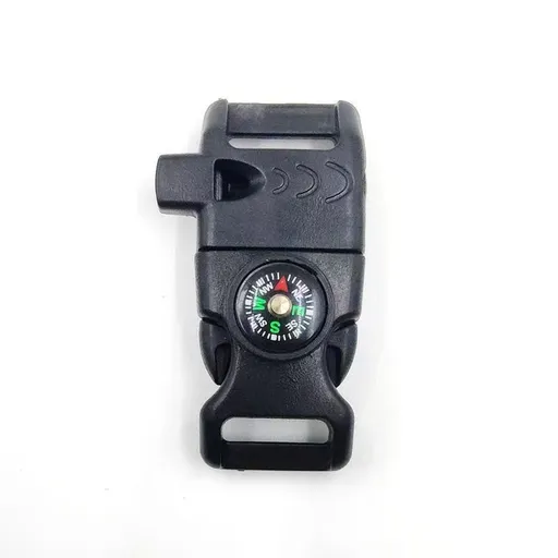 4pk Black Multi Survival Paracord Buckle Flint Whistle Compass