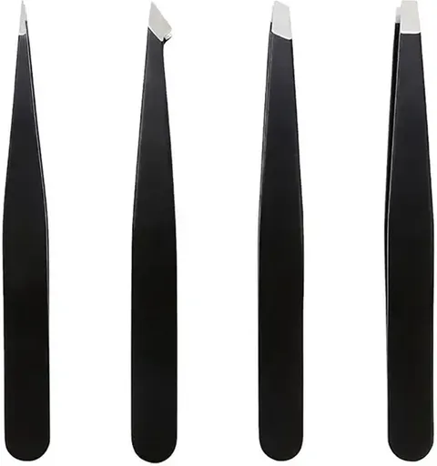 4-Piece Eyebrow Plucking Tweezers Set | Eyebrow Hair Removal | Tweezers | Facial Hair Removal | Black