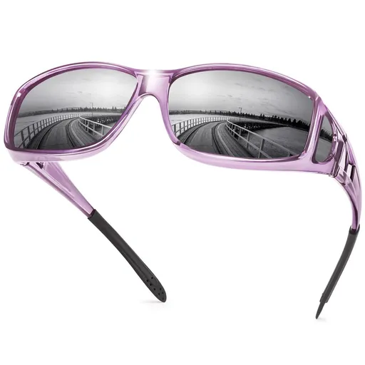 Purple 2PCS Men's Polarized Fitover Sunglasses | Wrap-Around Driving Glasses | Wear Over Prescription Eyewear | Dust and Wind Protection