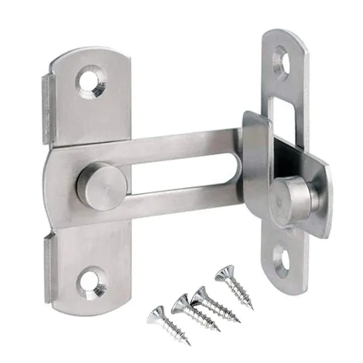 Flip Door Sliding Latch, 90 Degree Stainless Steel Latch, Safety Door Lock, Right Angle Curved Door, Buckle, Brushed Finish