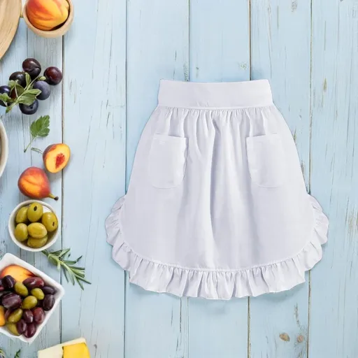 White Half Apron with Ruffle Design Perfect for Kitchen Or Festival