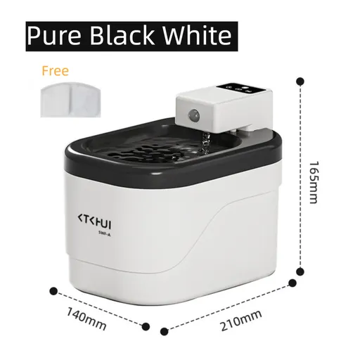 Pure Black and White Smart Motion Sensor Wireless Pet Water Fountain - 2L Cordless Quiet Automatic Water Dispenser with Quadruple Filtration for Cats and Dogs