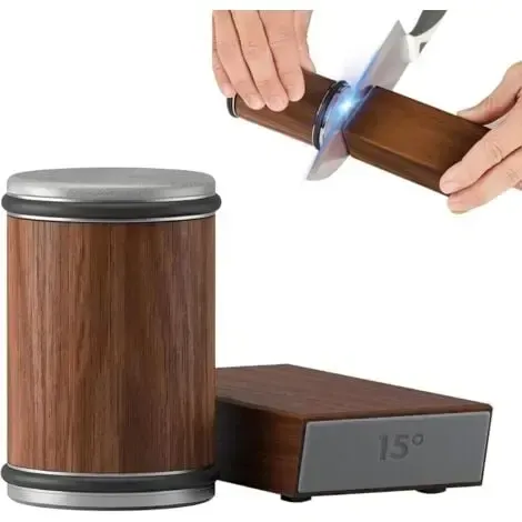 Rolling Knife Sharpener with 15 and 20 Degree Angle Guides, Industrial Diamond Disc Sharpening System for Kitchen Knives