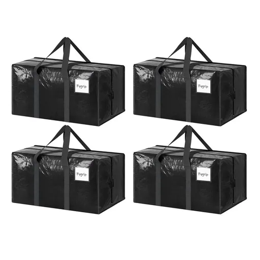 4 Pack Extra Heavy Duty Large Moving Bags with Strong Zipper & Comfortable Handles, Sturdy & Durable Clothes Storage Bags Totes Bins, Packing Moving Boxes for Clothes, Bedding, Dorm & Travel, Black