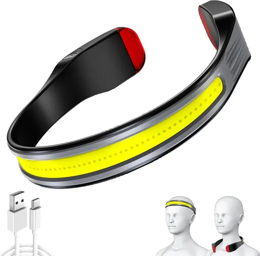 Headlamp Rechargeable USB 230 Degree Wide Beam Waterproof Adjustable Strap Black