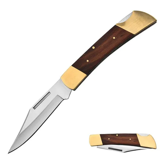 Folding Hunter Lock-back Knife, Brass Bolsters, Ebony Handles, Sheat Convenient Carry Strength and Safety (brown)