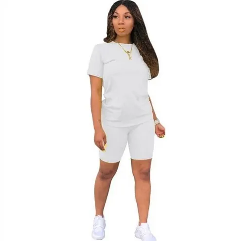 Ishilian Women Solid Color Polyester Spandex Casual Suit White XXXL