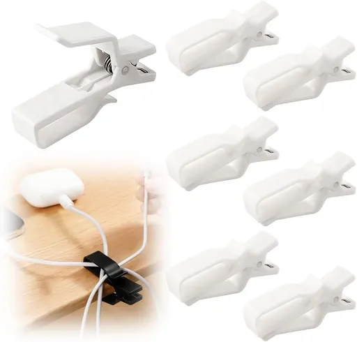 Cable Management Cord Holder Organizer, Cable Clips Holder with Strong Grip, Cord Organizer for Desk Wire Management, Cable Clamps for Cords, Cables (White, 6PCS)