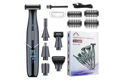 6-in-1 Women Electric Shaver Replaceable Heads for Whole Body Private Epilator Shaving Razor - Black