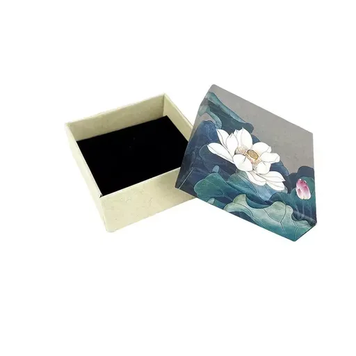 50pcs Blue Vintage Lotus Jewelry Box Paper Packaging Gift Boxes for Jewelry - 5.5*5.5*3.7cm(Box)