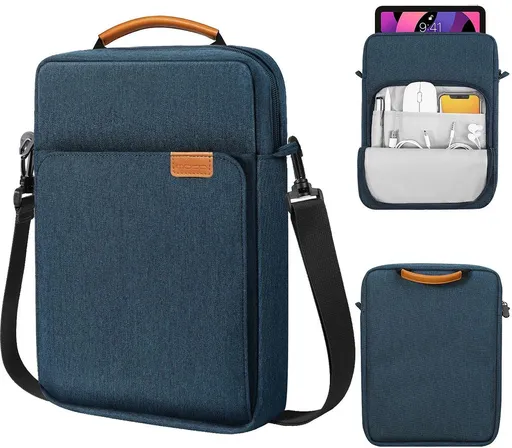 Water-Repellent Laptop Sleeve with Extra Compartments, Protective Carry Case for Work, School and Travel, Blue, 33.8 cm