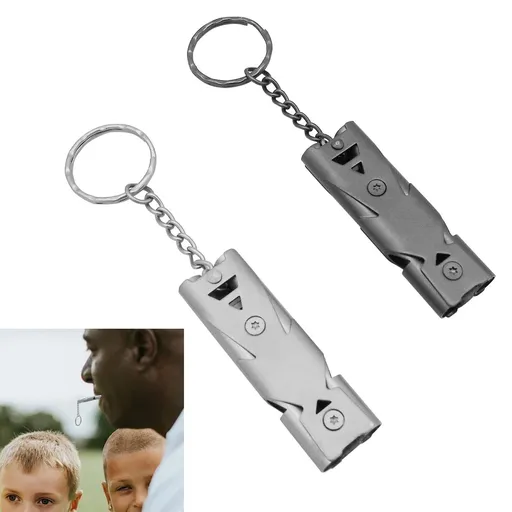 2 Pcs Emergency Whistle, Outdoor Double Tube Survival Whistle, Stainless Steel Safety Whistle for Outdoor, Sports, Survival
