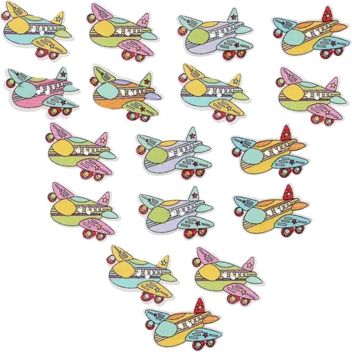 100pcs Wooden Airplane Cartoon Buttons for Sewing Craft Projects - Painted Decorative Lightweight Set for Backpacks