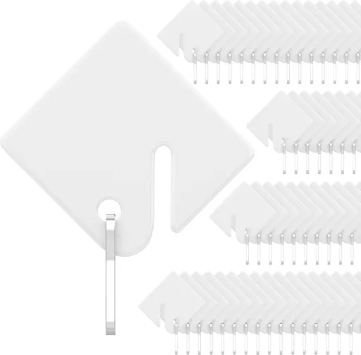 50 Pcs Rack Key Tags 1.5 Inch Slotted Plastic Tags with Metal Snap Hooks White Square Hanging Tags for Key Cabinets Boxes Lockers Sturdy Frosted Item Identifiers for Home Offices and Garages