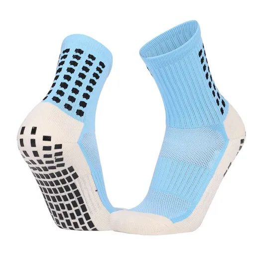 Non Slip Football Socks Grip Sports Socks Thick Towel Bottom Soccer Socks for Men Boys Adult Kids - Light Blue S