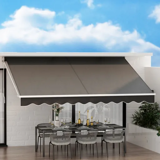 Retractable Folding Arm Awning Manual Sunshade 4m x 2.5m Grey