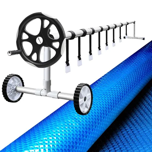 Aqua Buddy Pool Cover 8x4.2m 400 Micron Blue Swimming Pool Solar Blanket 5.5m Roller