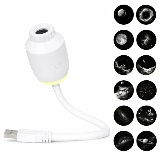 USB-Powered Star Projector Lamp Adjustable Focus 160° Projection White