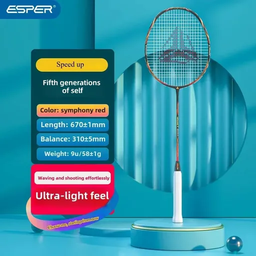 ESPER Explorer Fifth Generation Badminton Racket 58g 9U Full Carbon Fiber All-Around Fish Scale Shaft Double-Wall Inner Foaming Professional Match Training Racket(Phantom Ayabeni)
