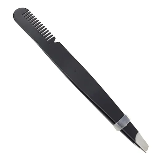 Eyebrow Tweezers with Comb, Stainless Steel Tweezers Comb, Design Makeup Grooming Tool for Eyebrows or Facial Hair (Black)
