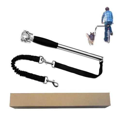 Versatile 2-in-1 Bicycle Dog Walker Leash with Shock-Absorbing Bungee, Adjustable Seatpost Mount, and Non-Slip Handle for Safe Cycling and Daily Walks (Silver)