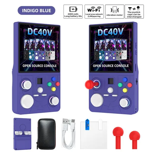 DC40V Retro Handheld Game Console, 4 Inch IPS Display, 64GB 20000+ Preloaded Retro Games，Indigo blue