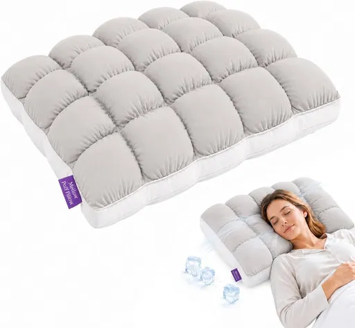 Mellow Puff Cooling Pillow for Sleeping, Fluffy Cloud Pillow with Ice-Silk Touch, Breathable Quilted Grid Design, for Side and Back Sleepers, Machine Washable - Gray - Size 26in*20in