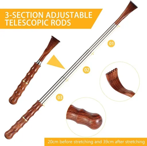2 Pack Telescopic Back Scratcher, Stainless Steel Handle With Solid Wood Scratch Head, Portable Itch Relief For Men And Women, 20 To 39 cm