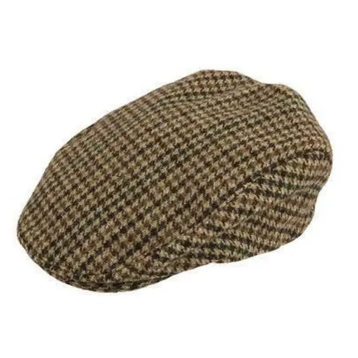 DENTS Abraham Moon Tweed Flat Cap Wool Ivy Hat Driving Cabbie Quilted - Brown