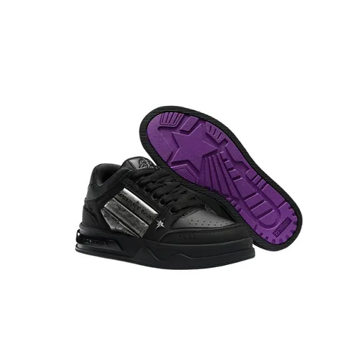 Black Metal Star Skate Shoes for Men Women, Black Purple Contrast Sole Platform Sneakers, Vintage Streetwear Mid Top Casual Walking Shoes AU Men Size 8
