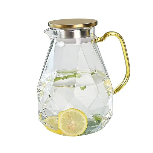 2.2 Liter Diamond Glass Pitcher, Water Carafe With Golden Lid Spout Handle, Hot Cold Resistant Jug For Juice Milk Iced Tea Fridge Home,1-4 Pack