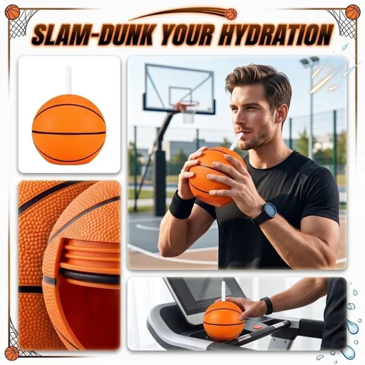 Basketball Shaped Drinking Cup with Lid and Straw Reusable Plastic Sports Themed Beverage Container for Game Day Parties Events and Themed Celebrations Gift Idea