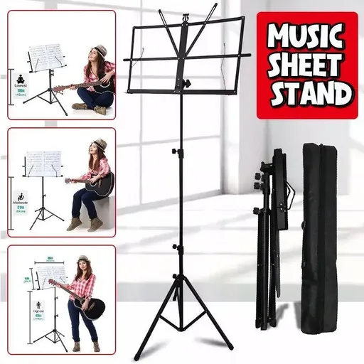 Foldable Sheet Music Stand Tripod Adjustable Height and Angle with Carry Bag