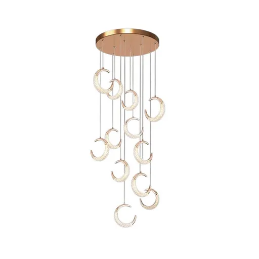 BAMDECOR Moon Stair Chandelier Golden Luxury Villa Duplex Staircase Chandelier Apartment Revolving Loft Hollow Living Room (Dimmable Control)