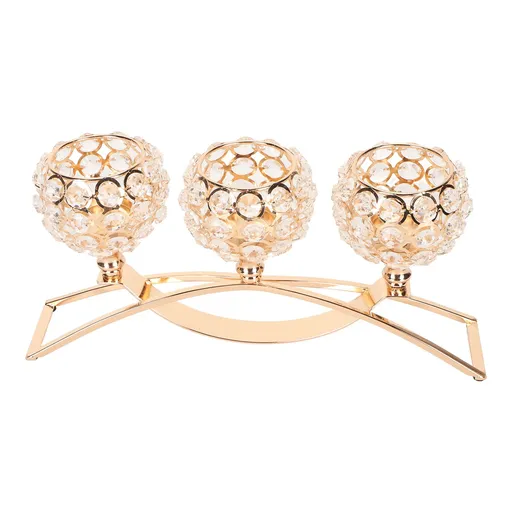 Crystal Candle Holder 3 Heads Windproof European Style Stable Durable Gold Candle Holder for Wedding Party New Year